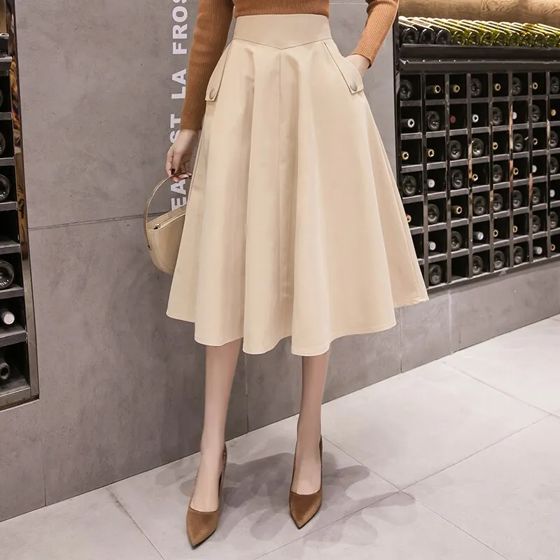 2021 New Elegant High Waist Midi Skirt Women Spring Autumn Ball Gown