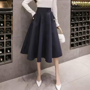 2021 New Elegant High Waist Midi Skirt Women Spring Autumn Ball Gown