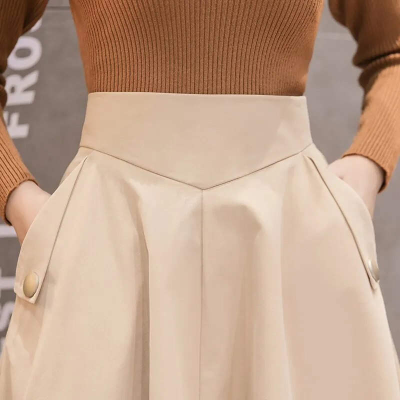 2021 New Elegant High Waist Midi Skirt Women Spring Autumn Ball Gown