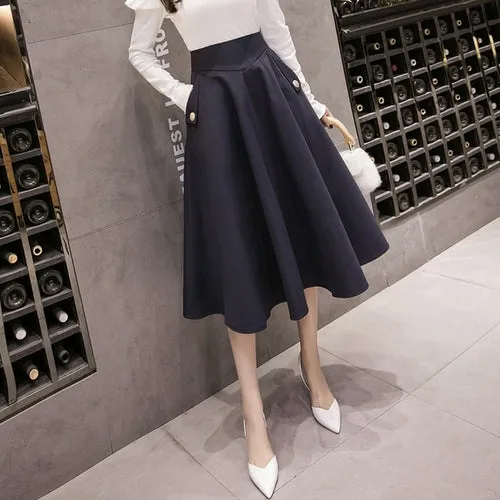 2021 New Elegant High Waist Midi Skirt Women Spring Autumn Ball Gown