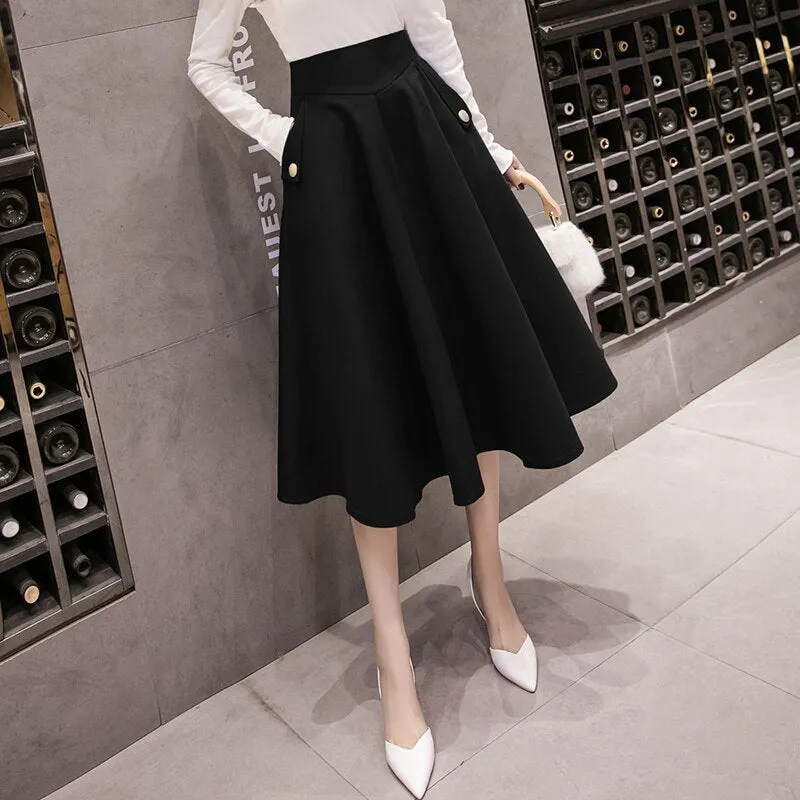 2021 New Elegant High Waist Midi Skirt Women Spring Autumn Ball Gown