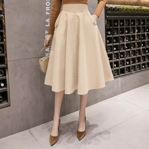 2021 New Elegant High Waist Midi Skirt Women Spring Autumn Ball Gown