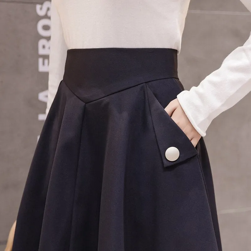 2021 New Elegant High Waist Midi Skirt Women Spring Autumn Ball Gown