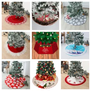 80/90/120cm Green Snowflake Tassel Elk Knitted Christmas-Tree Skirt Decorations