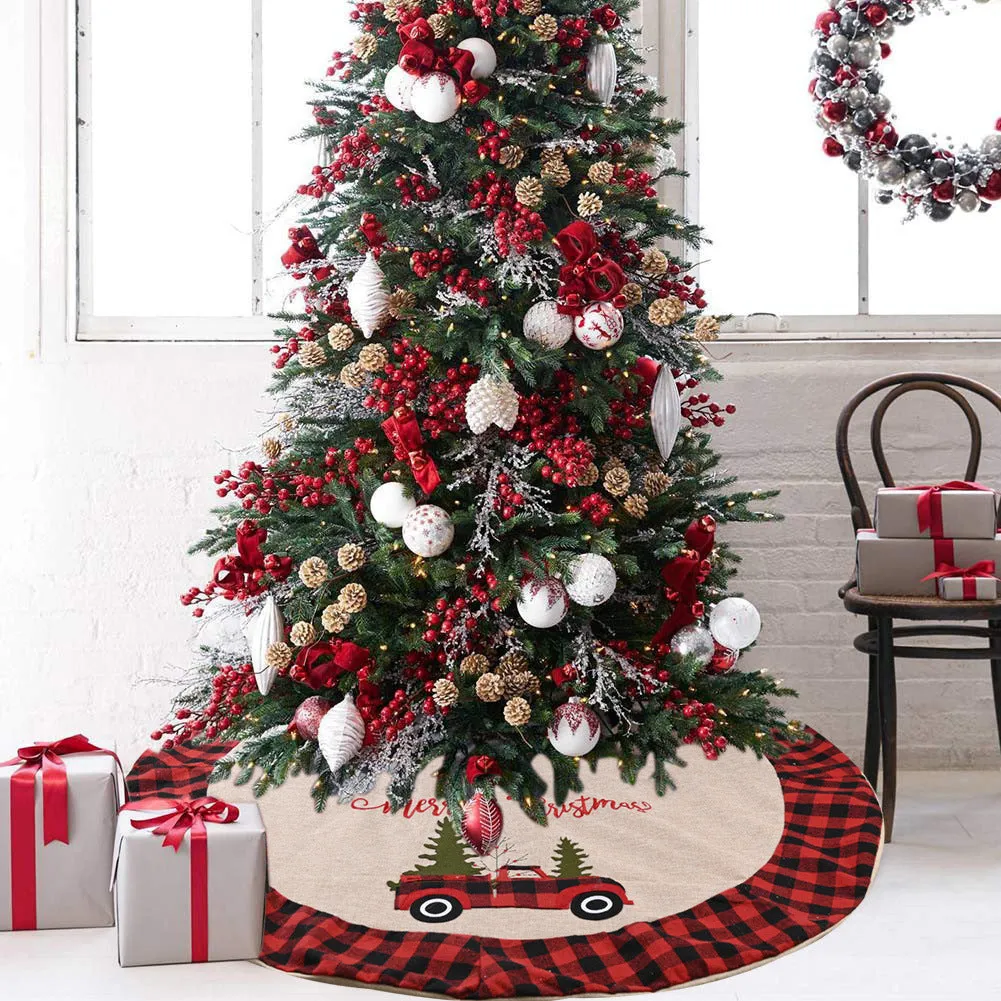 80/90/120cm Green Snowflake Tassel Elk Knitted Christmas-Tree Skirt Decorations