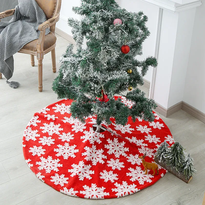 80/90/120cm Green Snowflake Tassel Elk Knitted Christmas-Tree Skirt Decorations