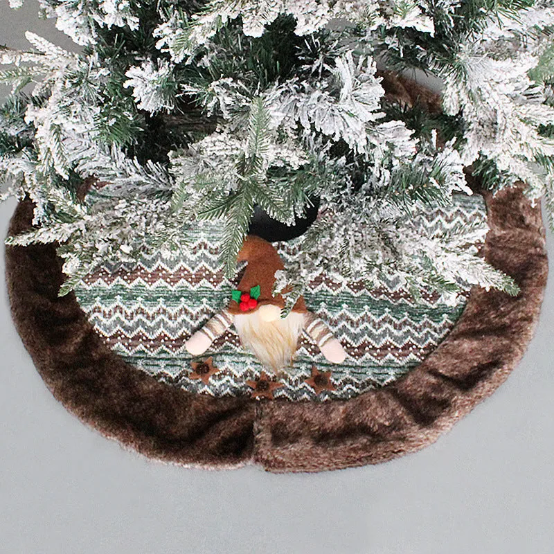 80/90/120cm Green Snowflake Tassel Elk Knitted Christmas-Tree Skirt Decorations