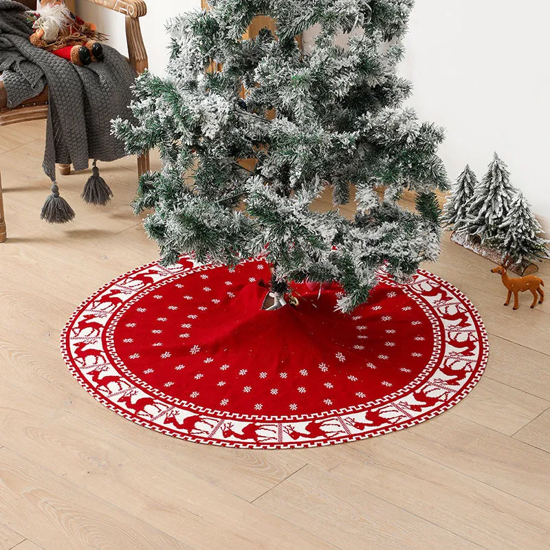 80/90/120cm Green Snowflake Tassel Elk Knitted Christmas-Tree Skirt Decorations