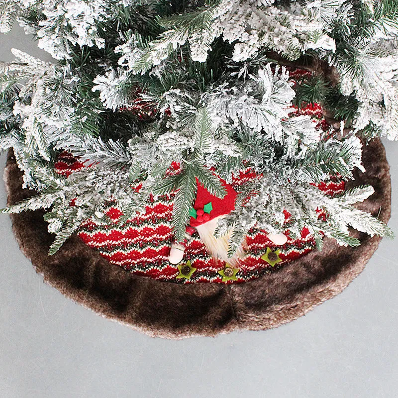 80/90/120cm Green Snowflake Tassel Elk Knitted Christmas-Tree Skirt Decorations