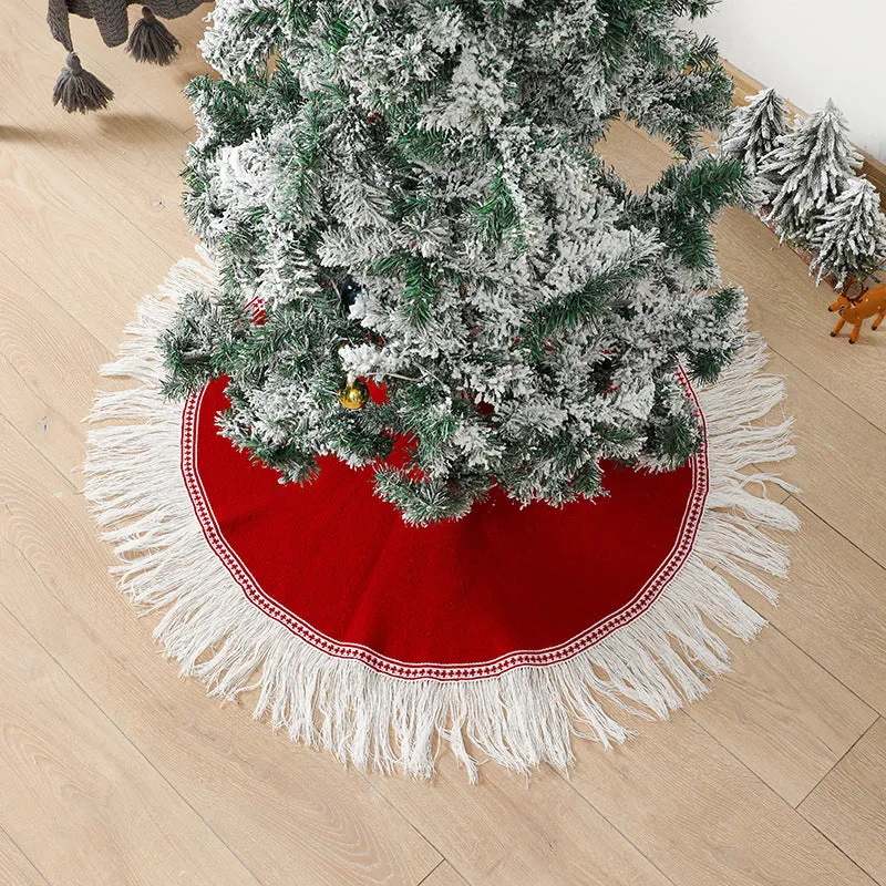 80/90/120cm Green Snowflake Tassel Elk Knitted Christmas-Tree Skirt Decorations