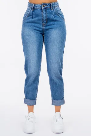 American Bazi High Waist Pleated Mom Jeans