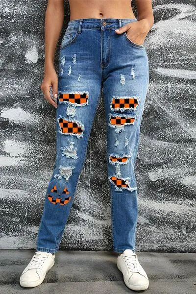 American Flag Detail Distressed Jeans