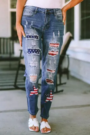 American Flag Detail Distressed Jeans