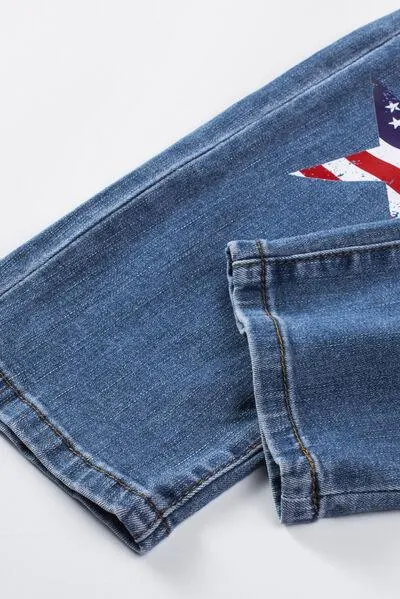 American Flag Detail Distressed Jeans