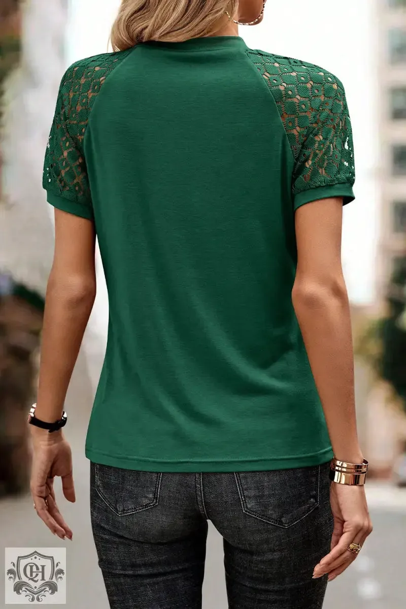 Black Seamed Detail Contrast Lace Raglan Sleeve Tee