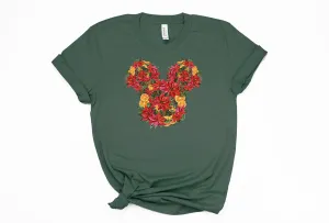 Christmas Floral Mickey Tee