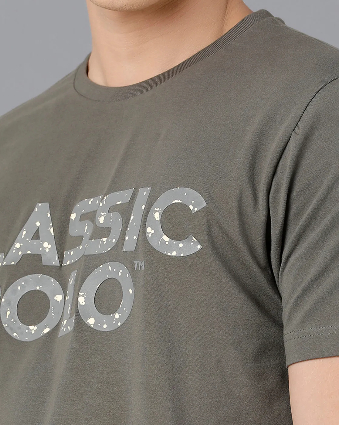 Classic Polo Mens Cotton Half Sleeve Printed Slim Fit Green Color Round Neck T-Shirt | Baleno - 445 A