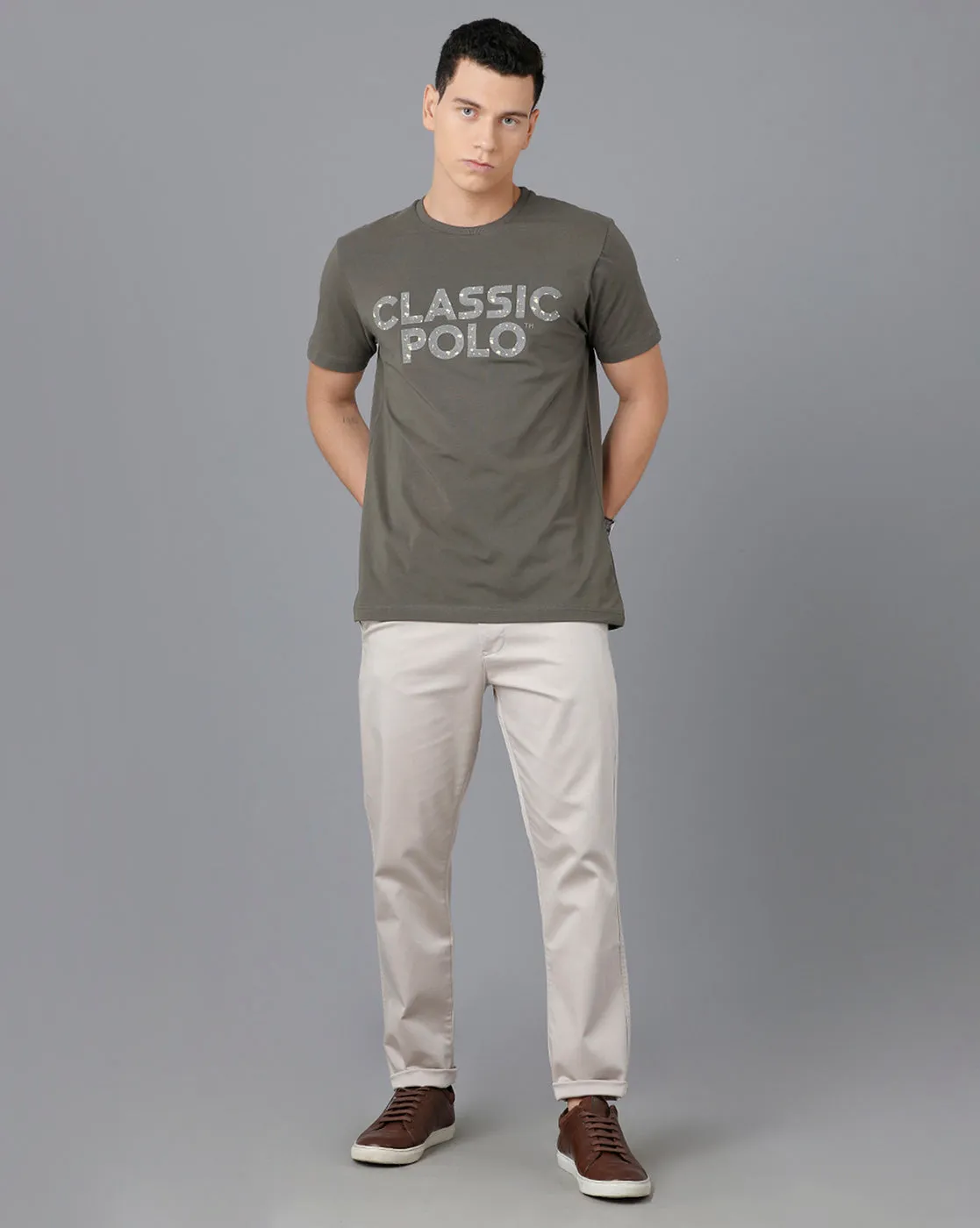 Classic Polo Mens Cotton Half Sleeve Printed Slim Fit Green Color Round Neck T-Shirt | Baleno - 445 A