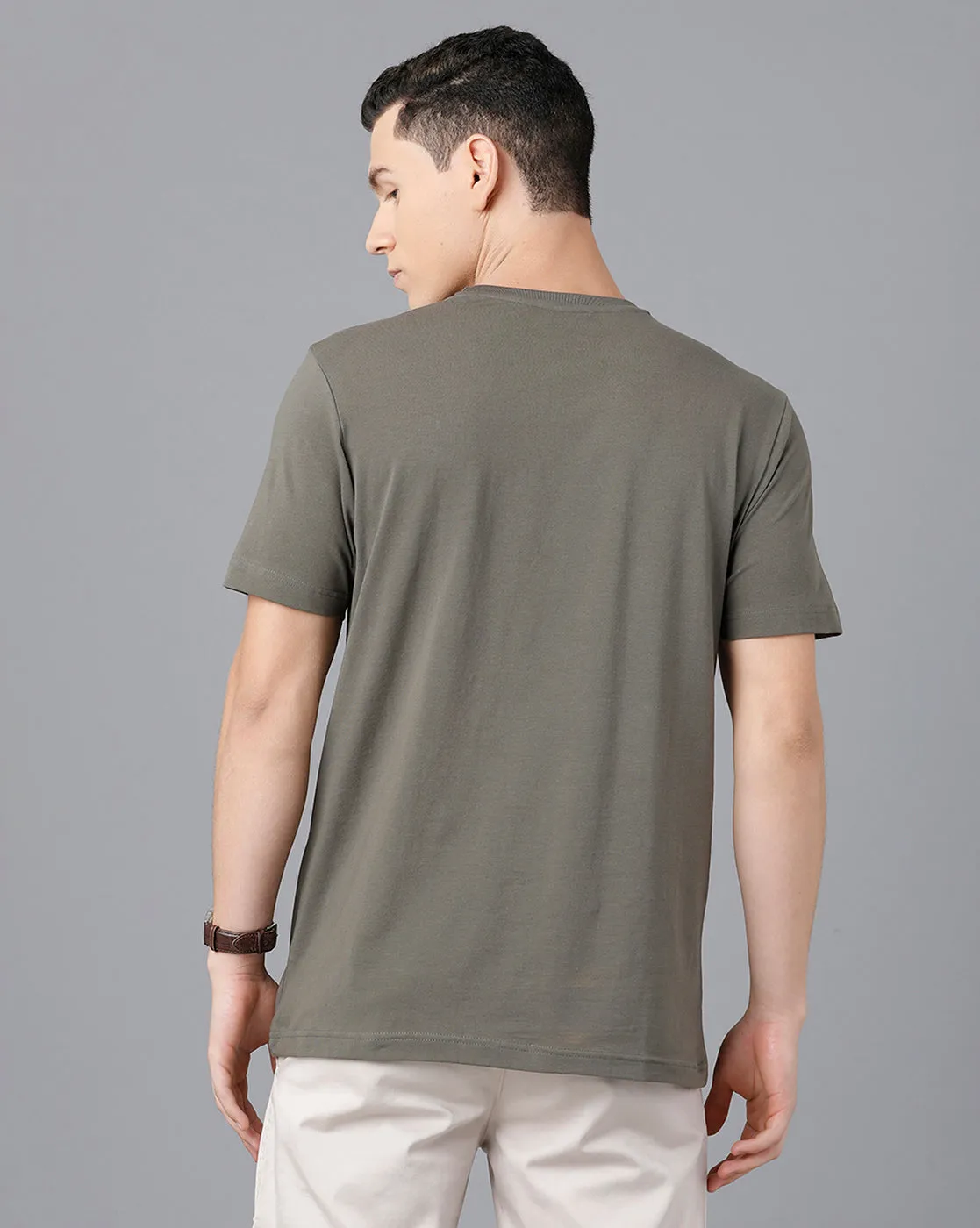 Classic Polo Mens Cotton Half Sleeve Printed Slim Fit Green Color Round Neck T-Shirt | Baleno - 445 A