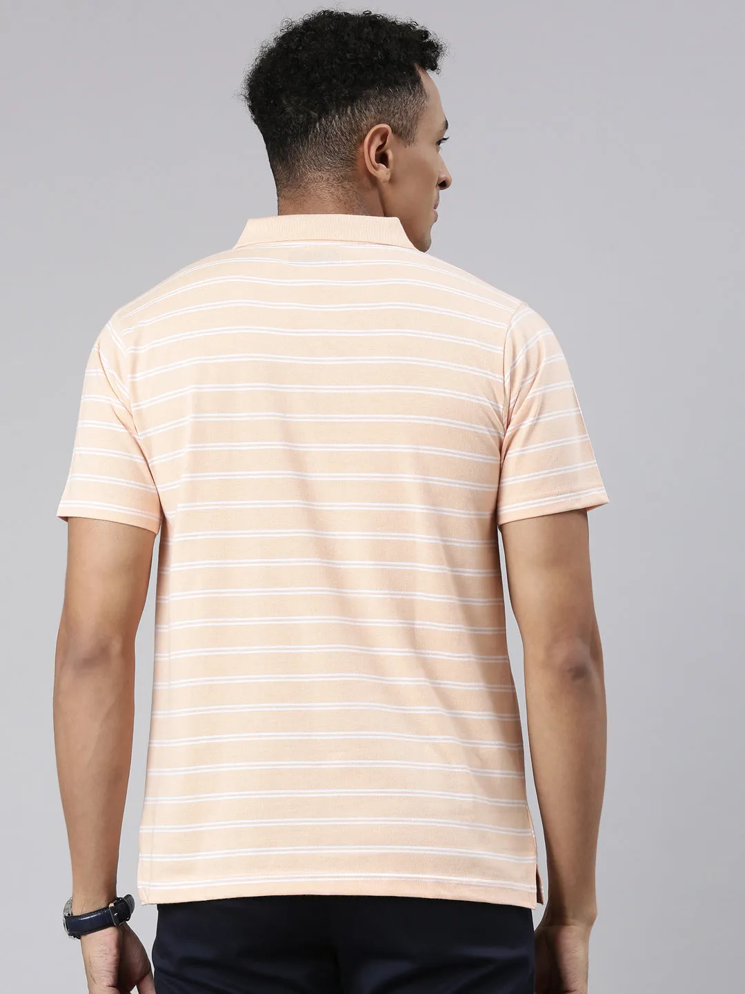Classic Polo Men's Half Sleeve Lt.Orange/White Polo Neck Cotton Blend Authentic Fit T-Shirt | AVON - 570 B AF P
