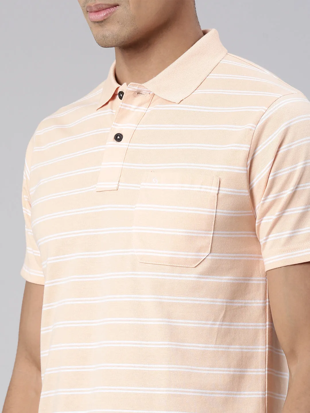 Classic Polo Men's Half Sleeve Lt.Orange/White Polo Neck Cotton Blend Authentic Fit T-Shirt | AVON - 570 B AF P