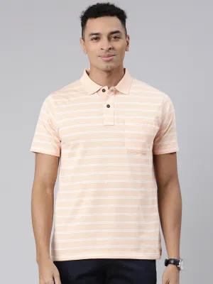 Classic Polo Men's Half Sleeve Lt.Orange/White Polo Neck Cotton Blend Authentic Fit T-Shirt | AVON - 570 B AF P