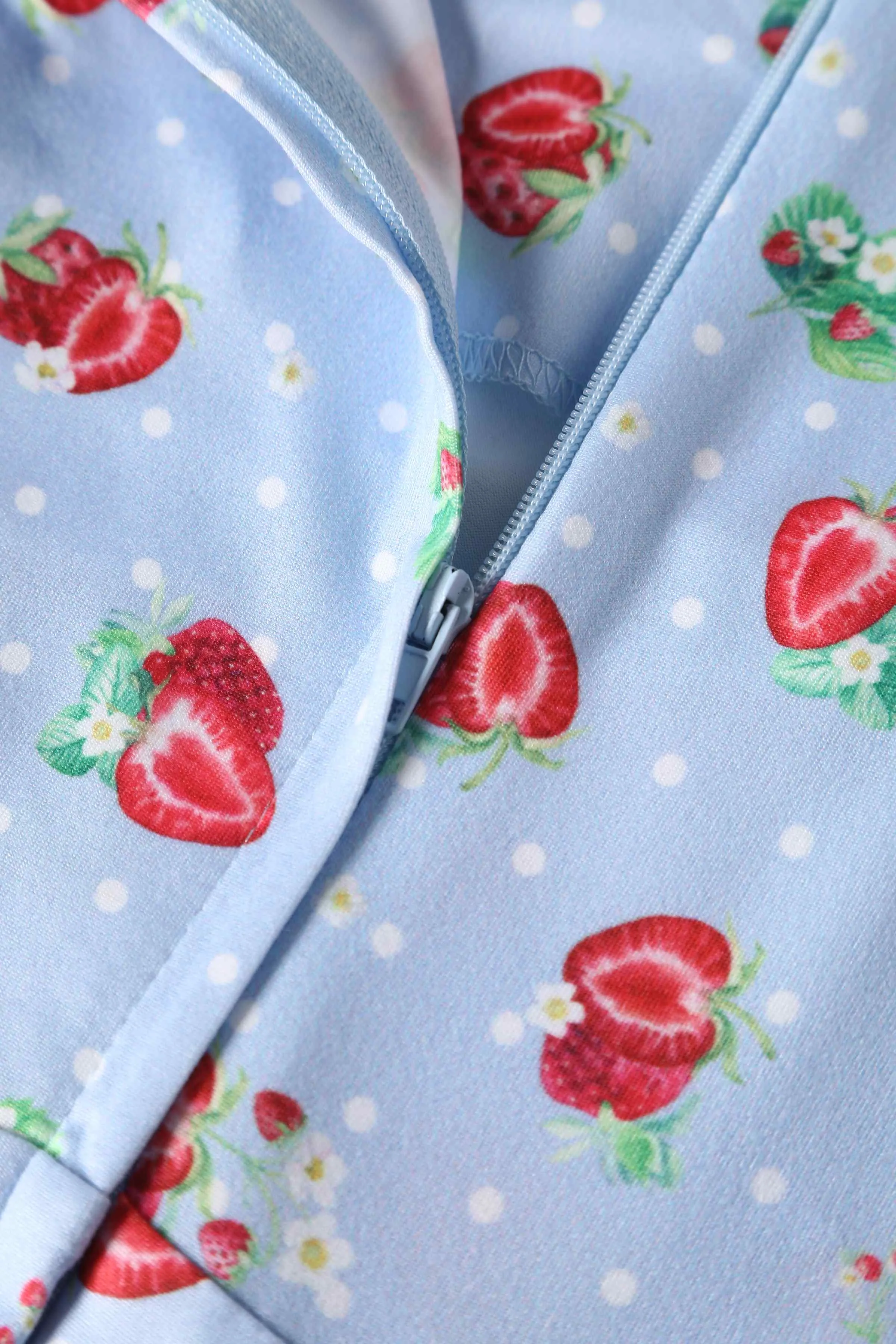 Claudia Baby Blue Swing Dress with Strawberries & Dots