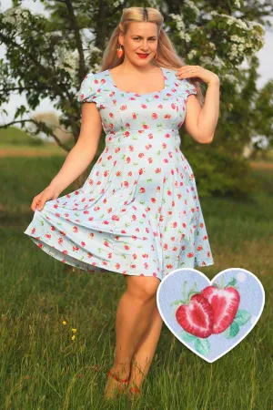 Claudia Baby Blue Swing Dress with Strawberries & Dots
