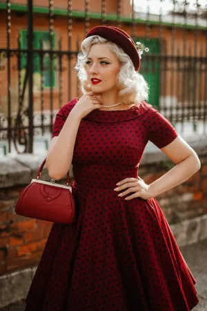 Darlene Retro Polka Dot Swing Dress in Burgundy-Black