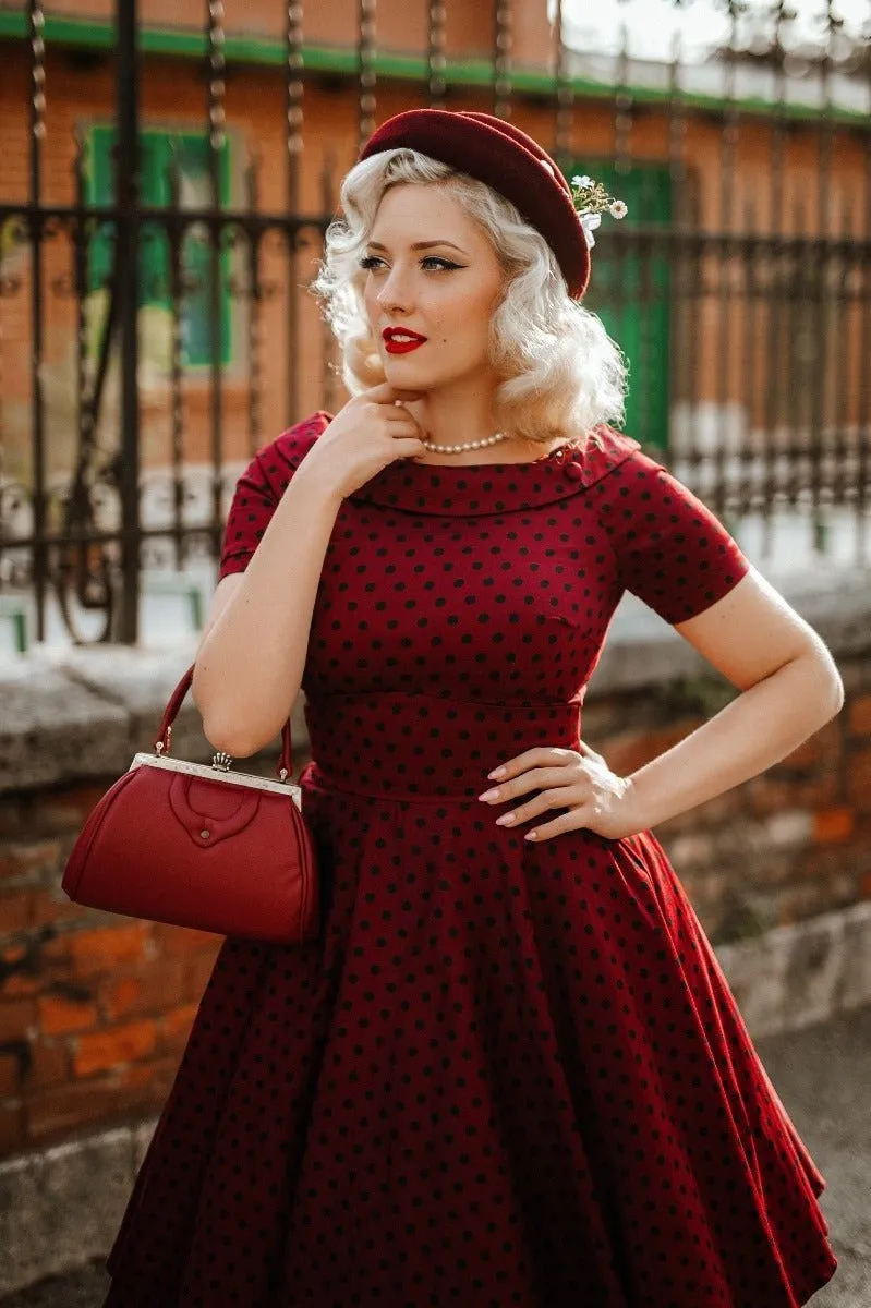 Darlene Retro Polka Dot Swing Dress in Burgundy-Black