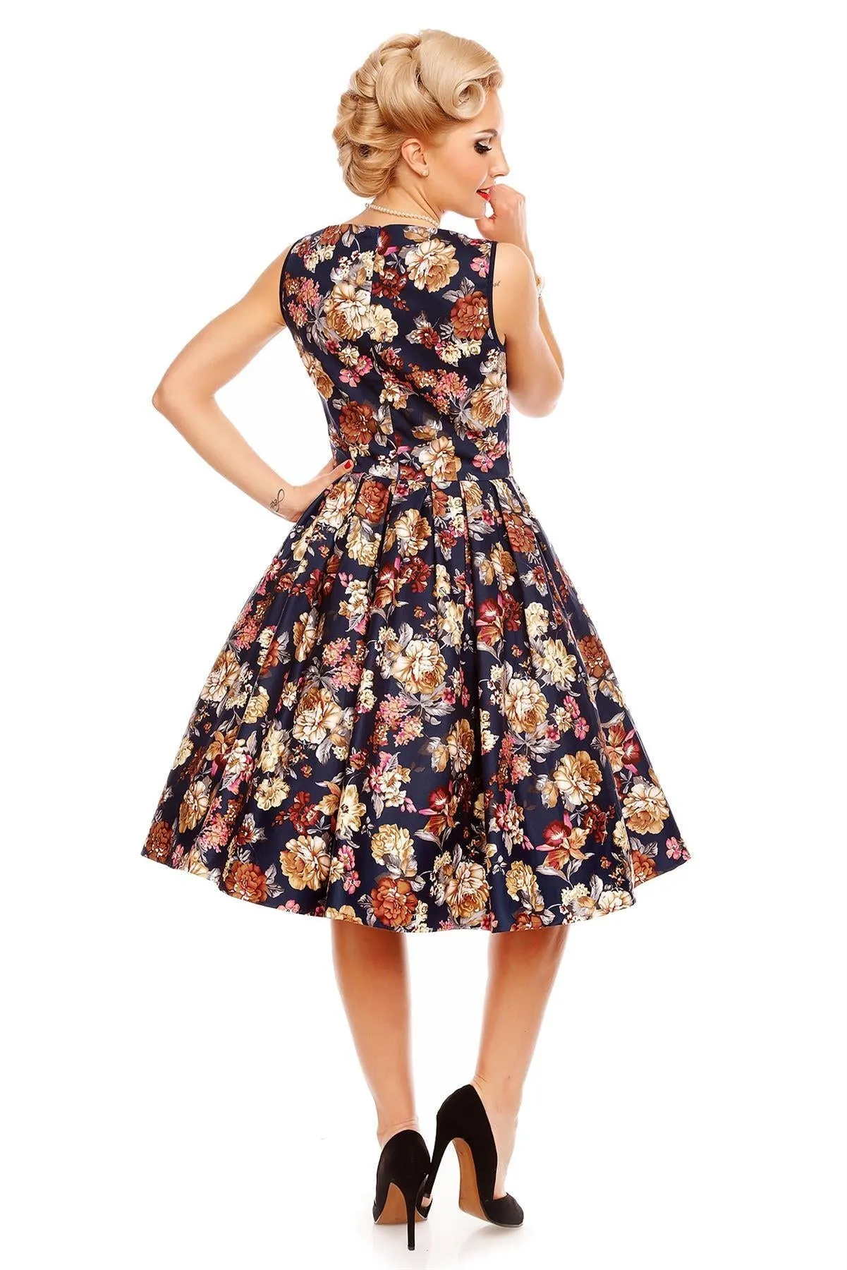 Elizabeth Vintage Style Floral Party Dress in Blue