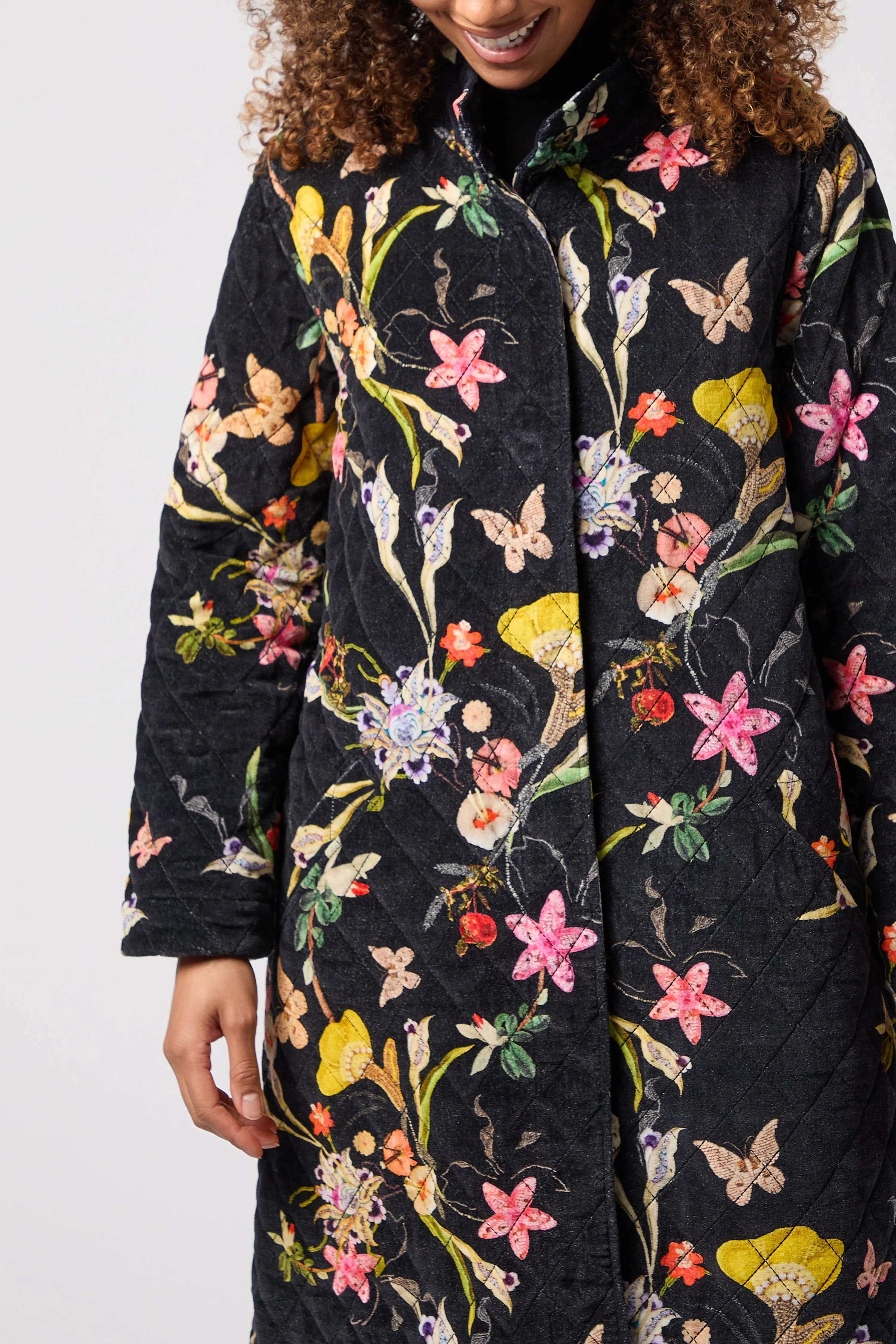 Embellished Vintage Floral Velvet Jacket - Black Multi