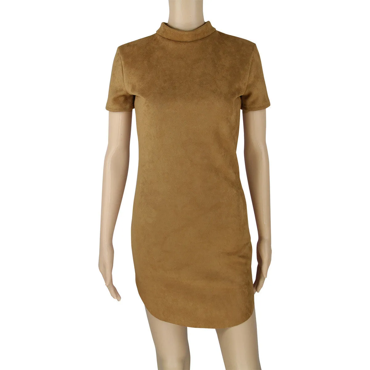 Fashion Suede Short Sleeve Irregular Bodycon Short Dress