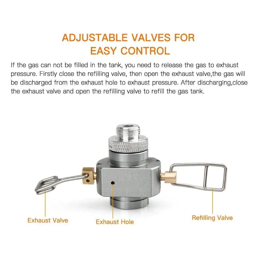 Gas Refill Adapter with Refilling Valve Exhaust Valve Canister Shifter Gas Canister Convertor Gas Saver Plus