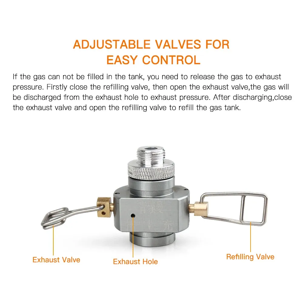 Gas Refill Adapter with Refilling Valve Exhaust Valve Canister Shifter Gas Canister Convertor Gas Saver Plus
