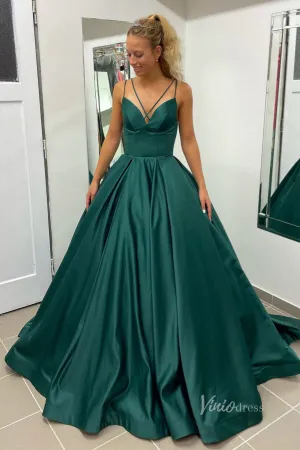 Green Satin Prom Dresses Spaghetti Strap Corset Back FD3992