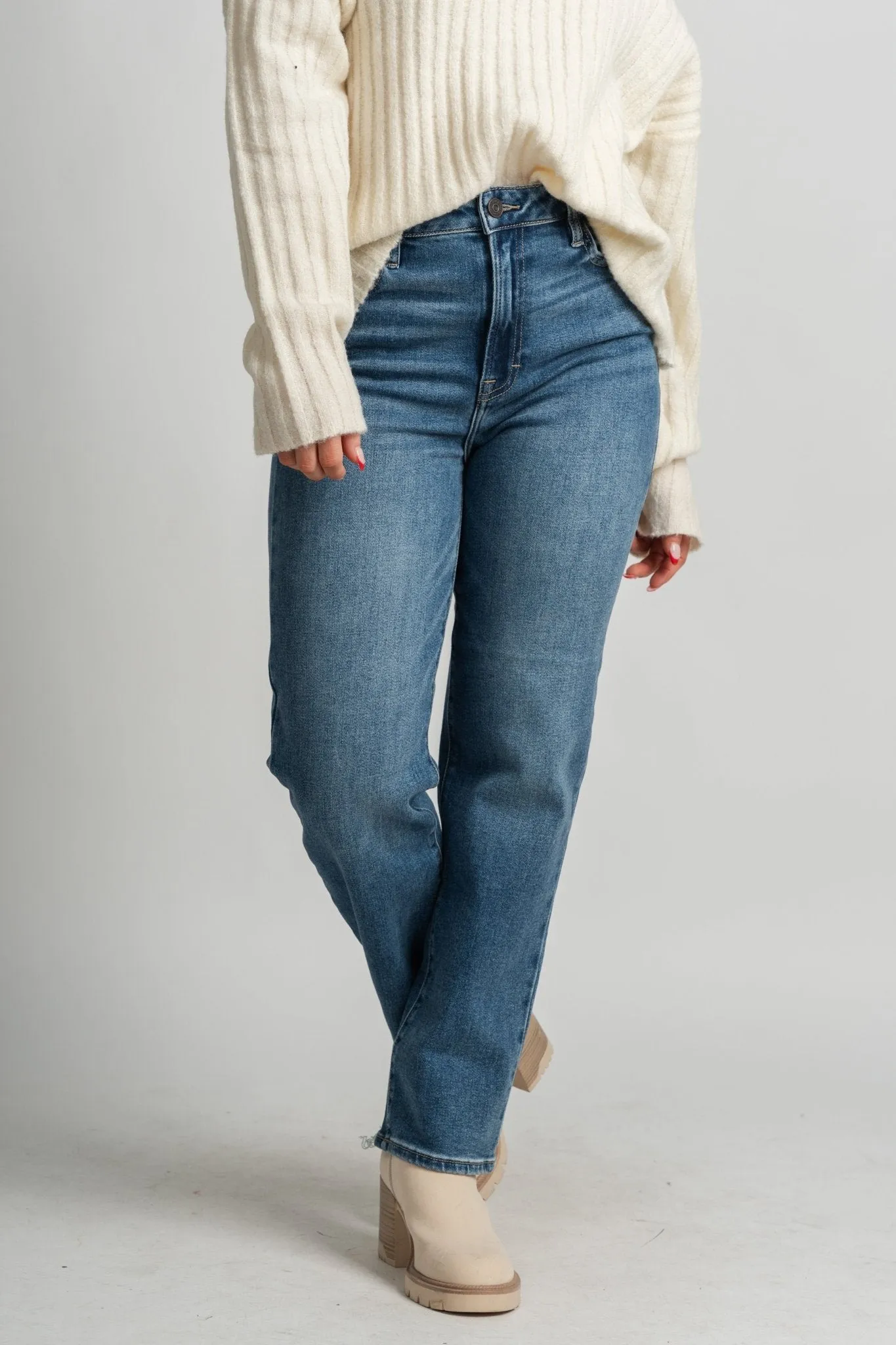 Hidden Tracey high rise straight leg jeans medium dark