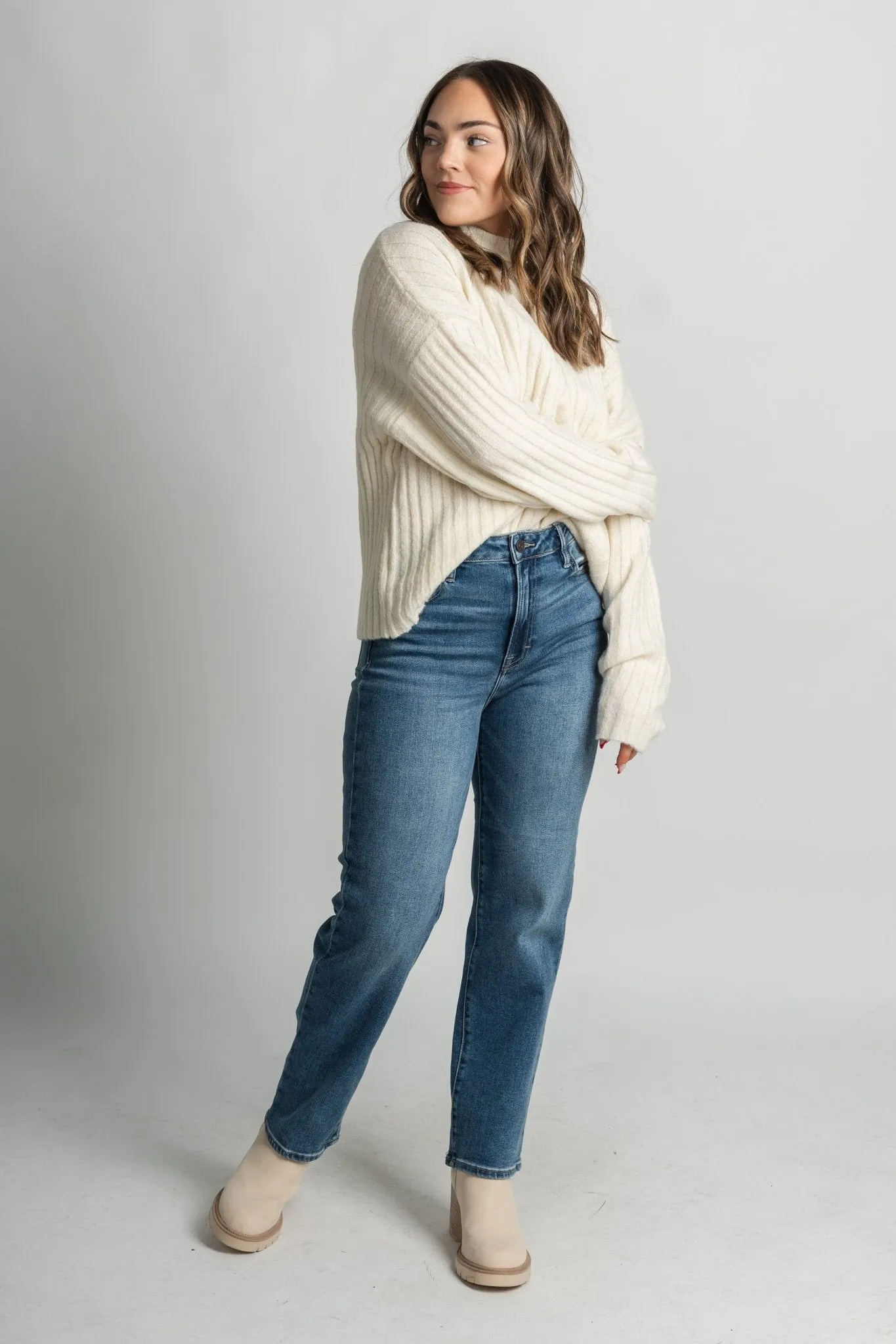 Hidden Tracey high rise straight leg jeans medium dark