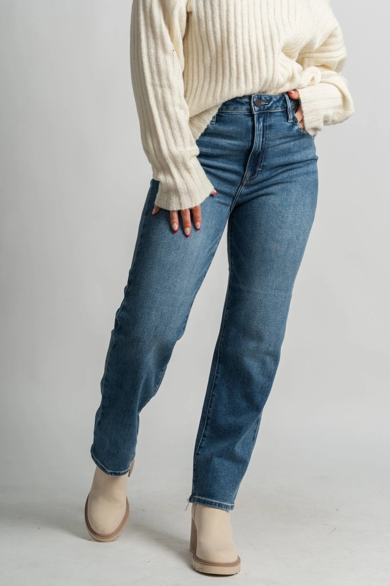 Hidden Tracey high rise straight leg jeans medium dark