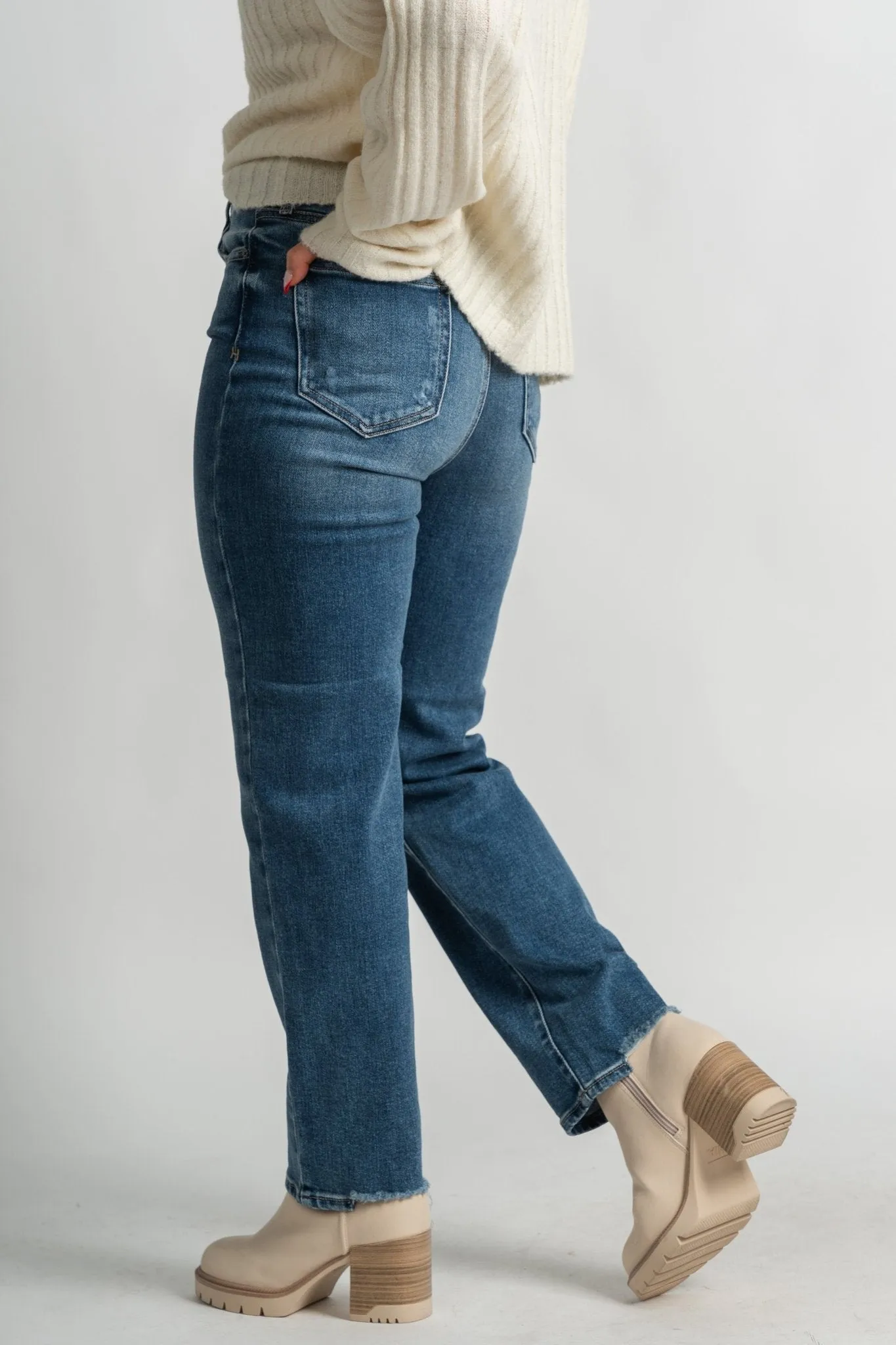 Hidden Tracey high rise straight leg jeans medium dark
