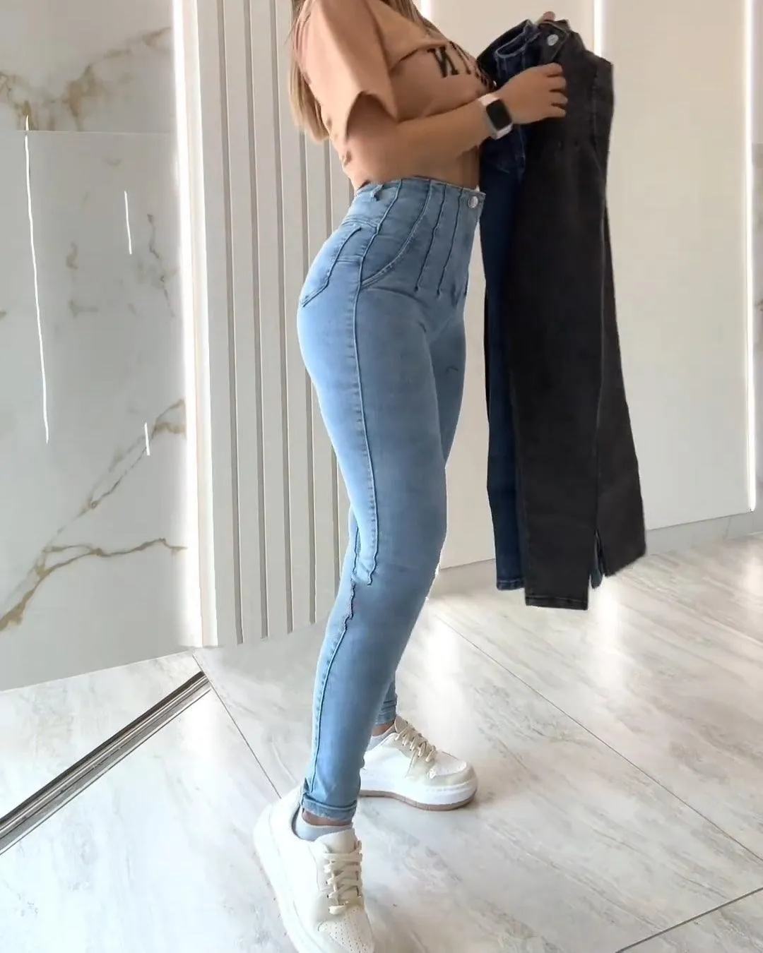 High Rise Skinny Butt Push Up Trendy Jeans