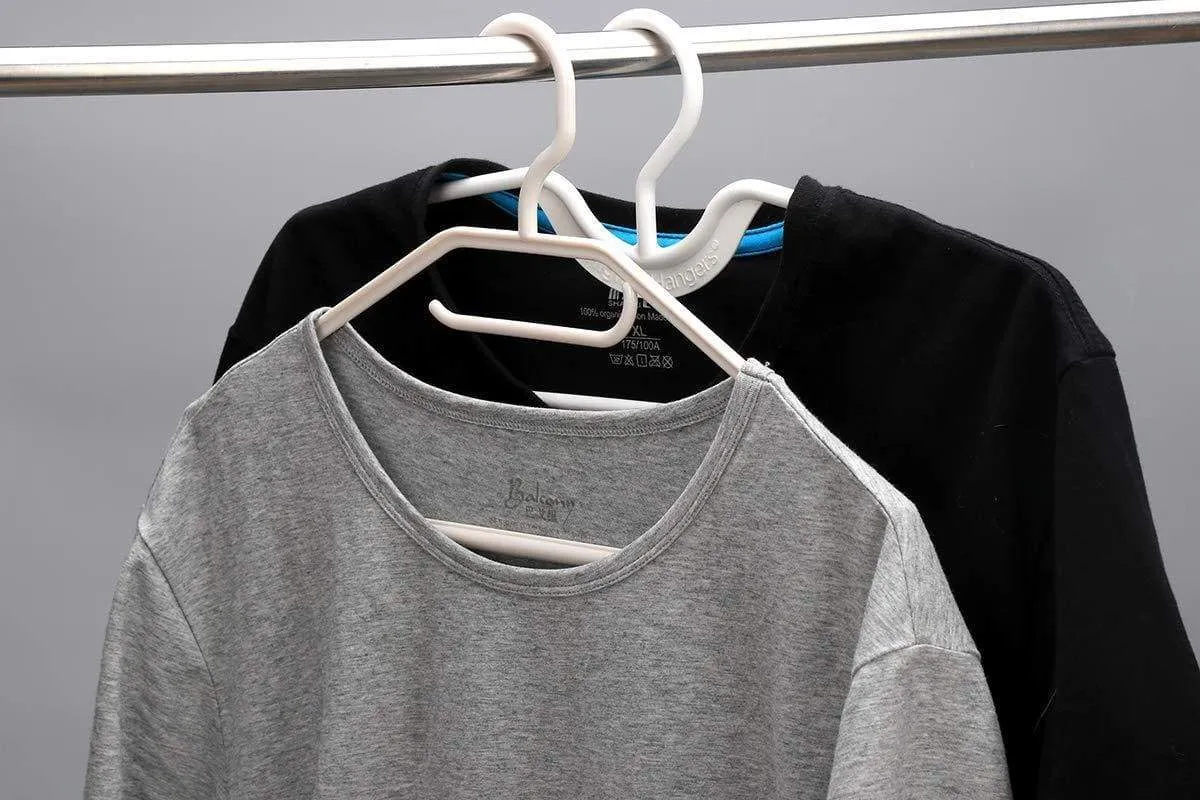 Higher Hangers Space Saving Clothes Hangers Heavy Duty Closet Organizers | Helps Reduce Wrinkles and Clutter | Great for Dorms and Increasing Closet Space | 40 Pack (White Plastic)