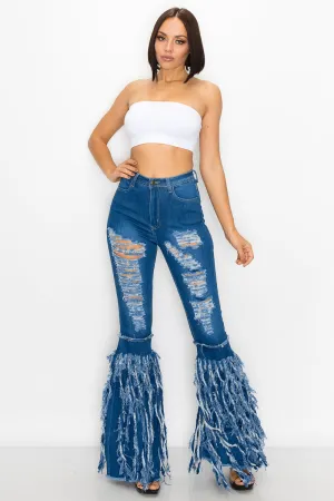 JAZZ-041 BELL BOTTOM FLARE LEG RIPPED DISTRESSED & DESTROYED JEANS