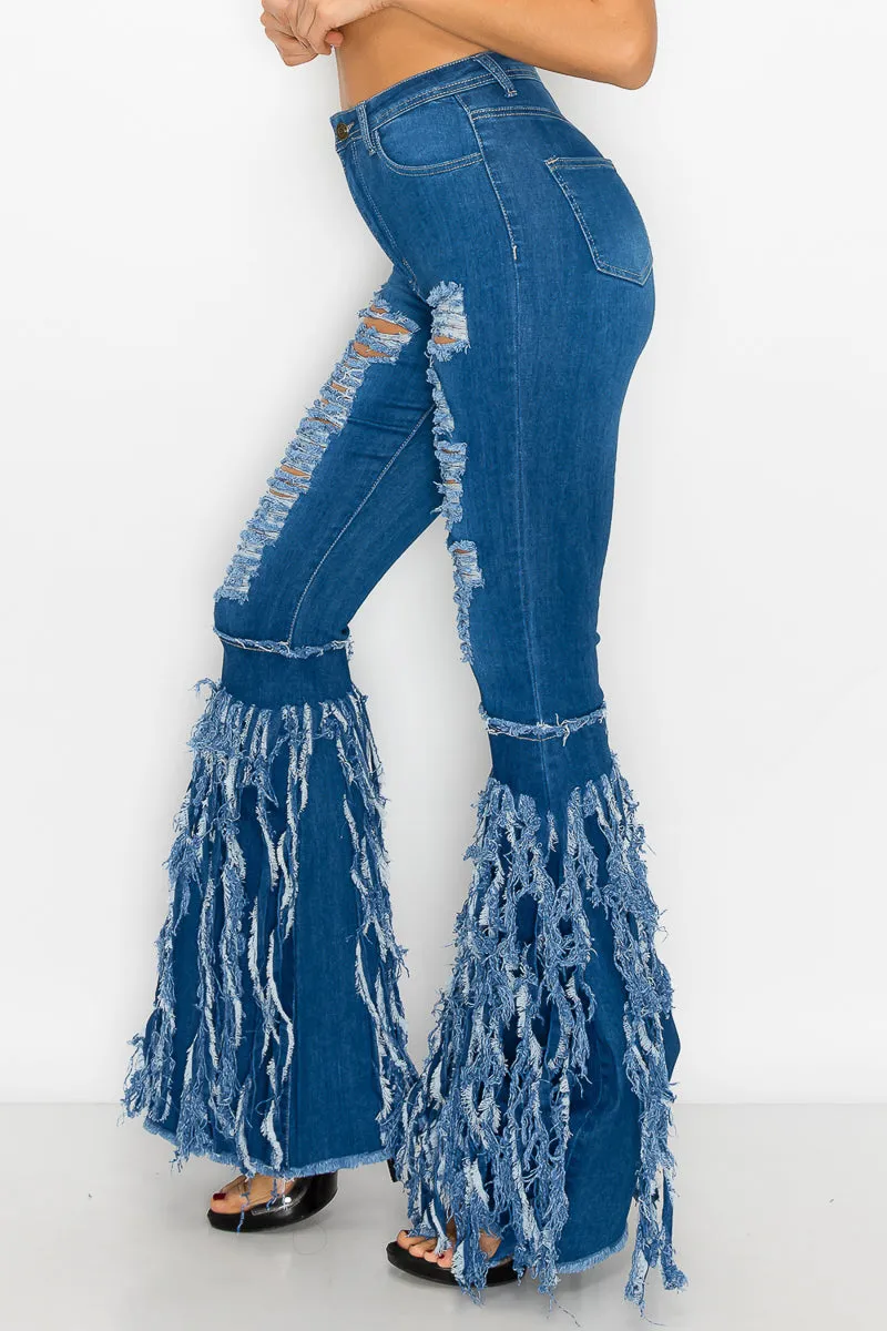 JAZZ-041 BELL BOTTOM FLARE LEG RIPPED DISTRESSED & DESTROYED JEANS