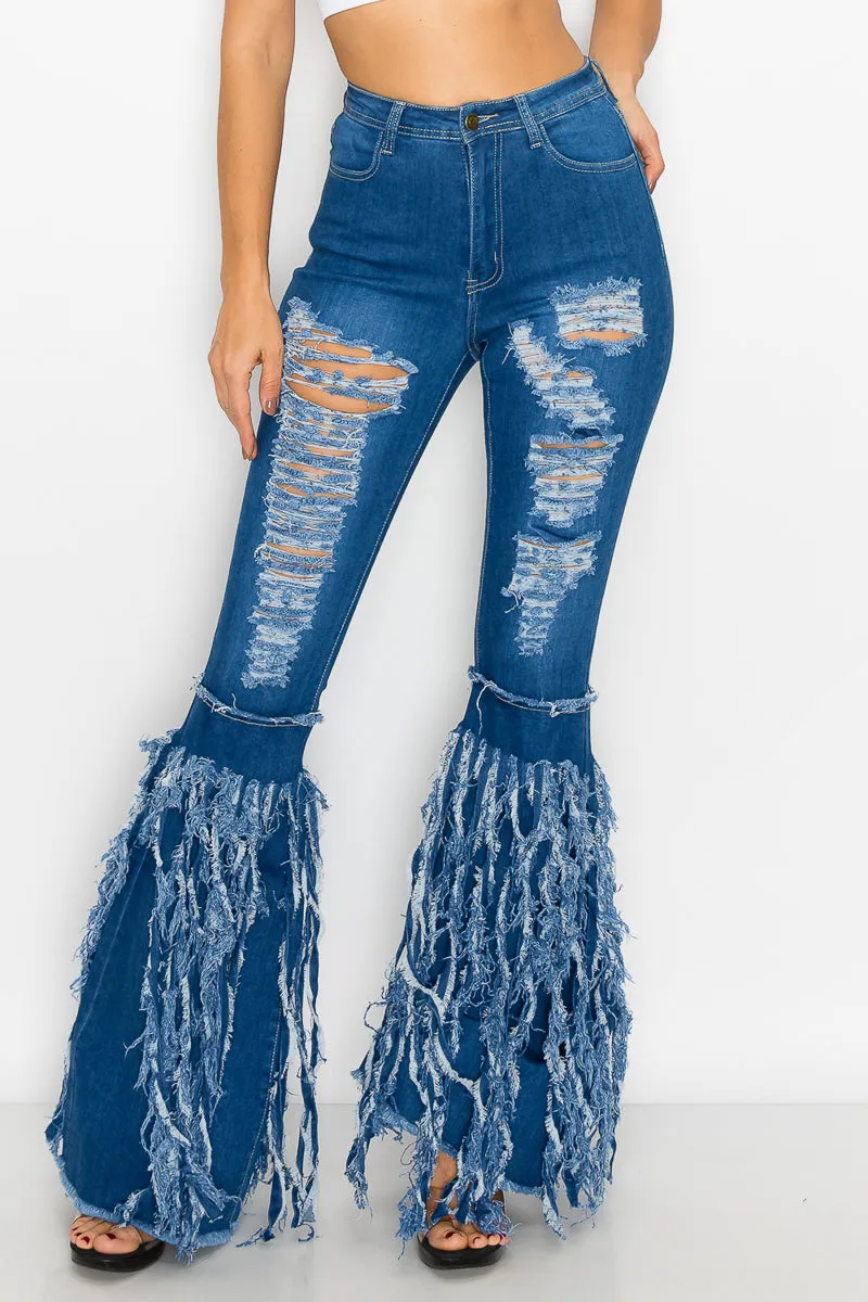 JAZZ-041 BELL BOTTOM FLARE LEG RIPPED DISTRESSED & DESTROYED JEANS