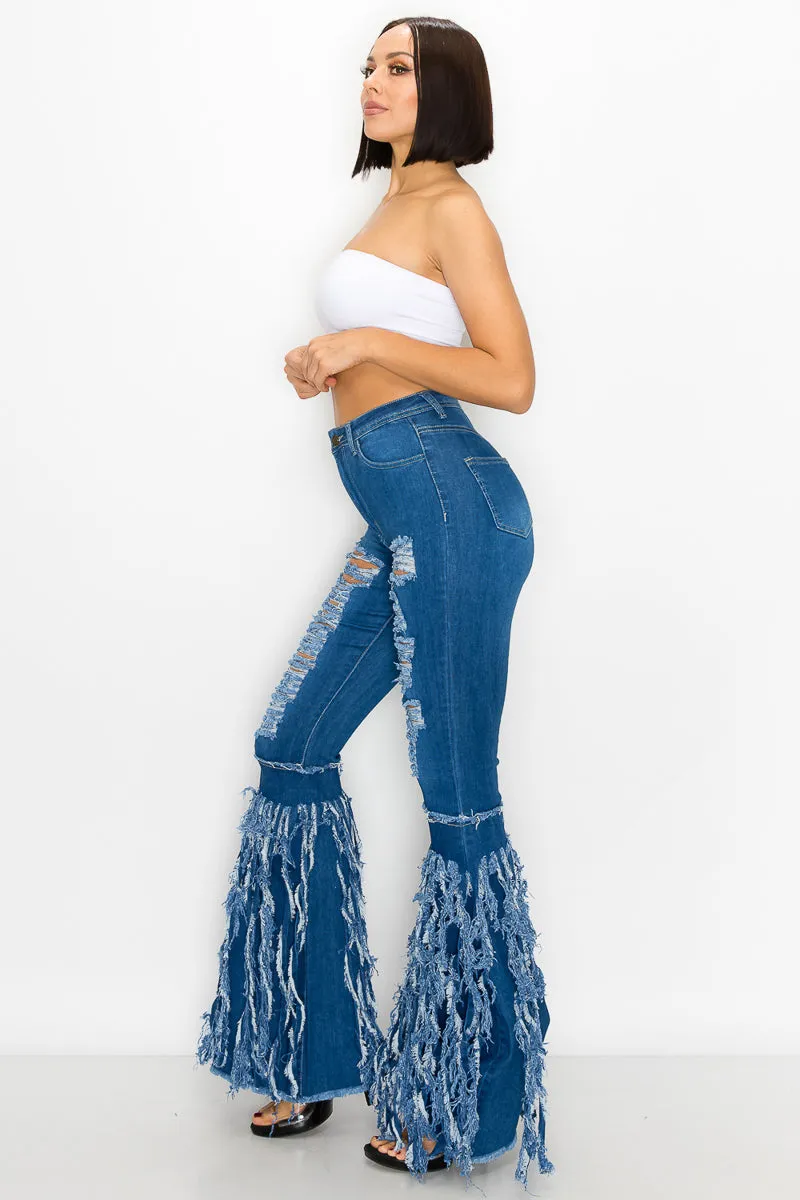 JAZZ-041 BELL BOTTOM FLARE LEG RIPPED DISTRESSED & DESTROYED JEANS