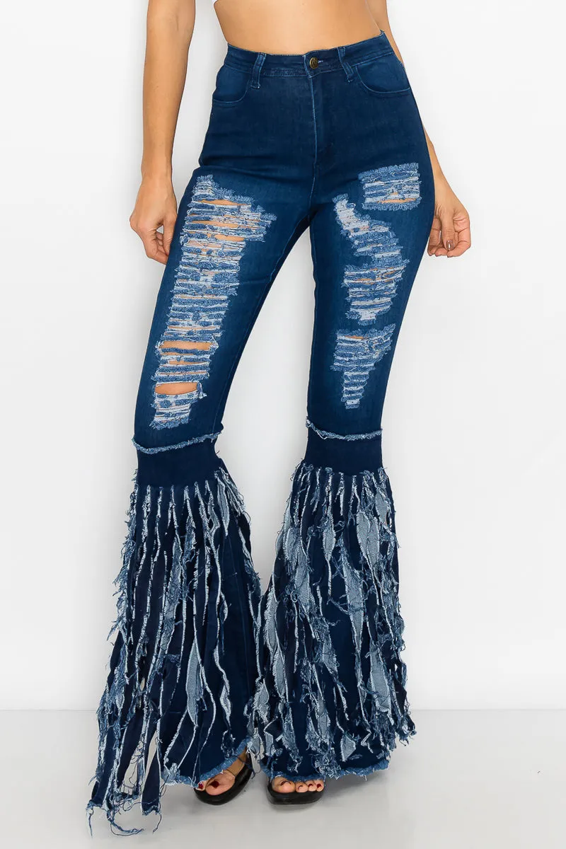 JAZZ-042 BELL BOTTOM FLARE LEG RIPPED DISTRESSED & DESTROYED JEANS