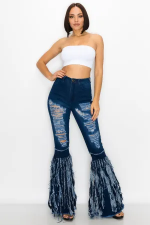 JAZZ-042 BELL BOTTOM FLARE LEG RIPPED DISTRESSED & DESTROYED JEANS