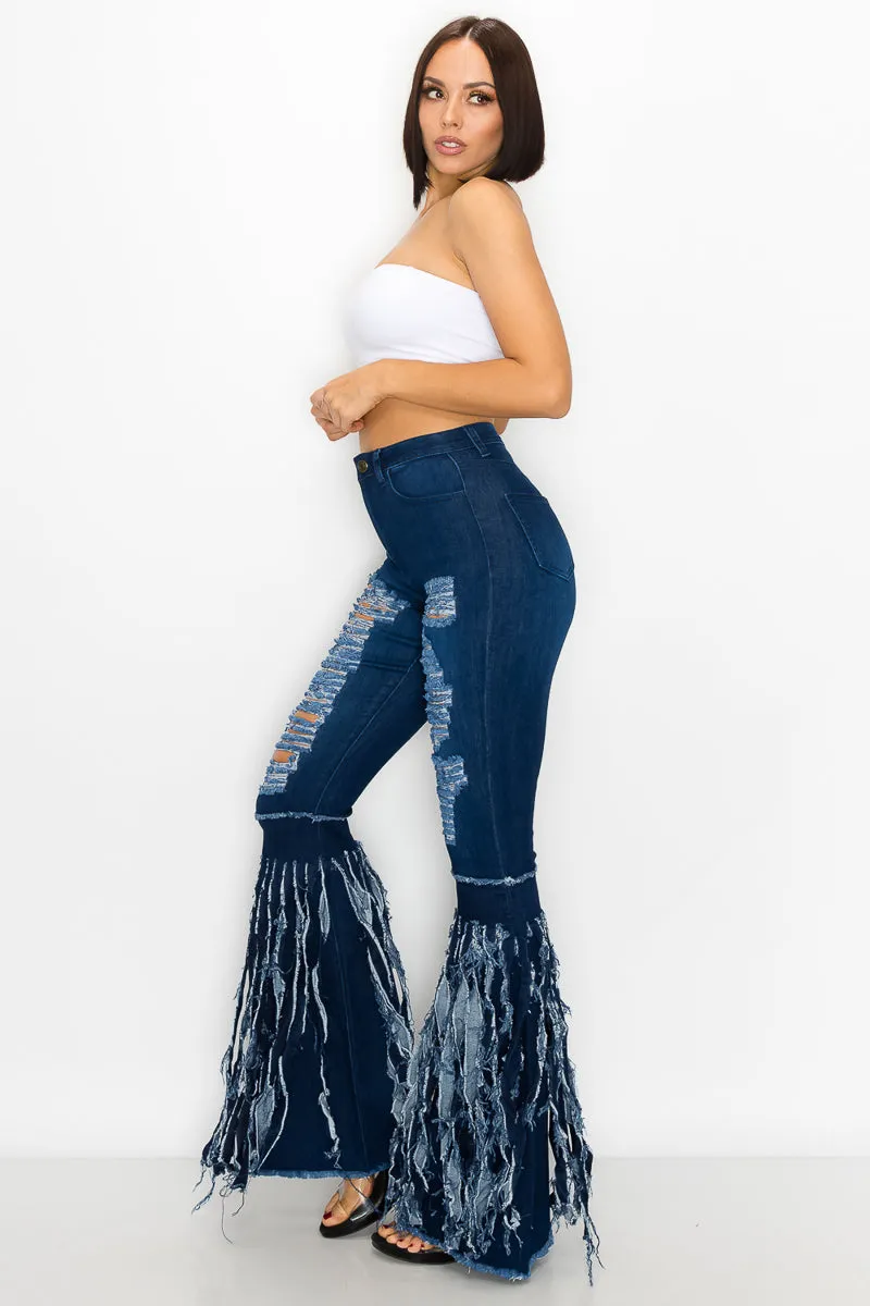 JAZZ-042 BELL BOTTOM FLARE LEG RIPPED DISTRESSED & DESTROYED JEANS