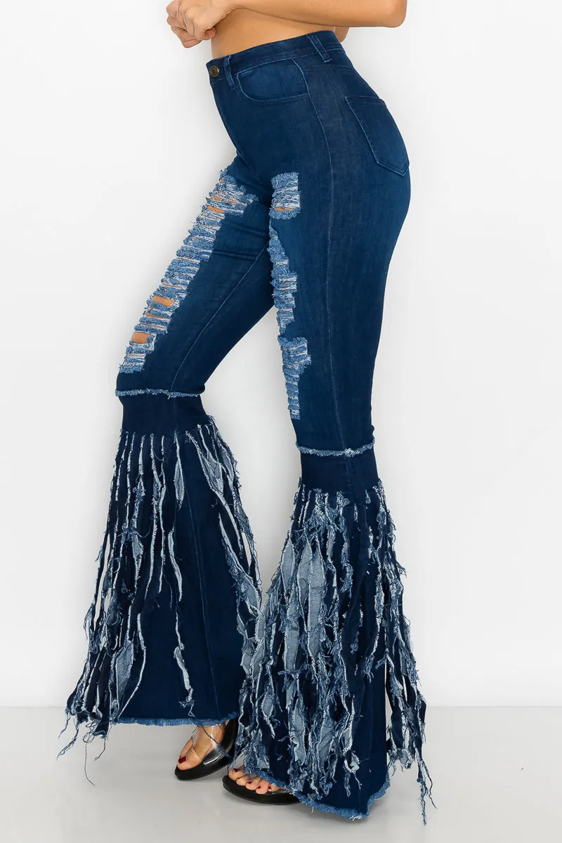 JAZZ-042 BELL BOTTOM FLARE LEG RIPPED DISTRESSED & DESTROYED JEANS